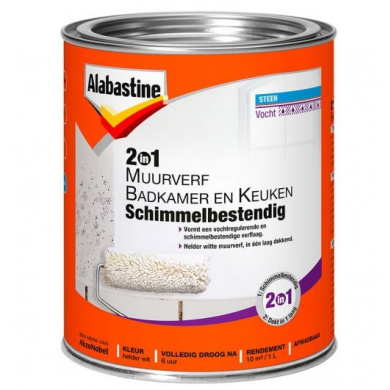 Alabastine 1in2 Muurverf Badkamer & Keuken Wit 2,5 liter