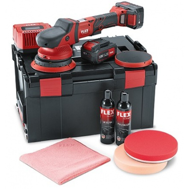 FLEX XFE15 150-18.0-EC5.0 P-SET Cordless Random Orbital Polisher 150mm in carying case with 2 batteries, charger and accessories