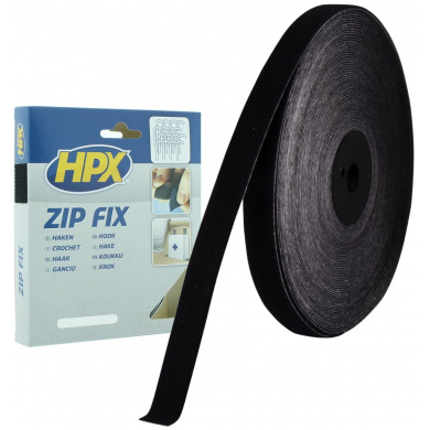 HPX Klittenband (lus) ZWART 20mm - 25 meter