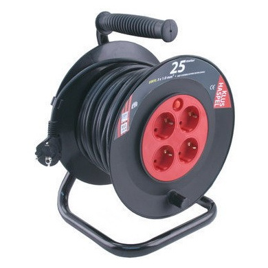 Plastic Cable Reel with 4 Connections and Span Protection - 25 meter