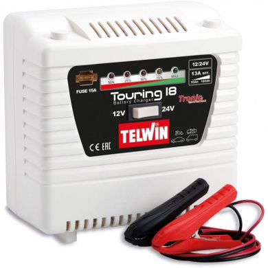 TELWIN TOURING 18 Portable Electric Battery Charger - 12 and 24 Volt, 13 Amp, 230 Watt
