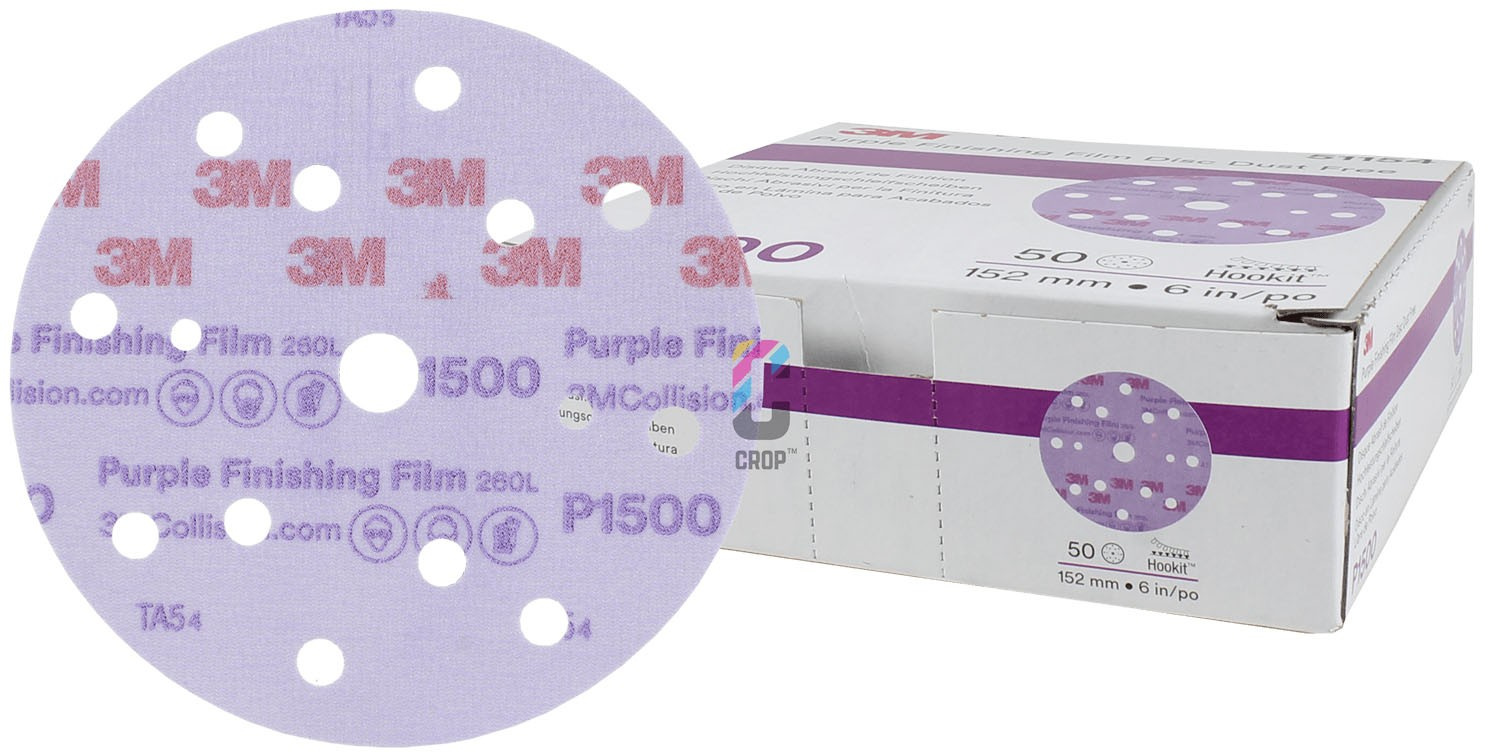 gebonden achterzijde Hervat 3M 260L+ Hookit Purple Finishing Schuurschijven 150mm 15 gaten - 50 stuks -  CROP