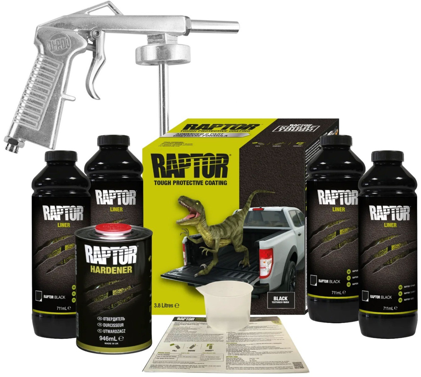 Raptor Liner 2K Bedliner Coating BLACK 4 liter + FREE spray gun
