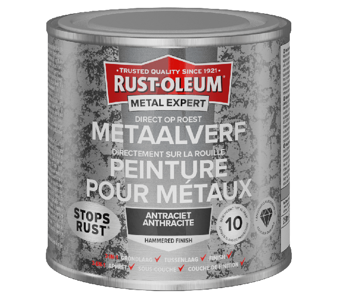 Rust-Oleum Metal Expert Direct Op Roest Hamerslag Verf Antraciet 250ml