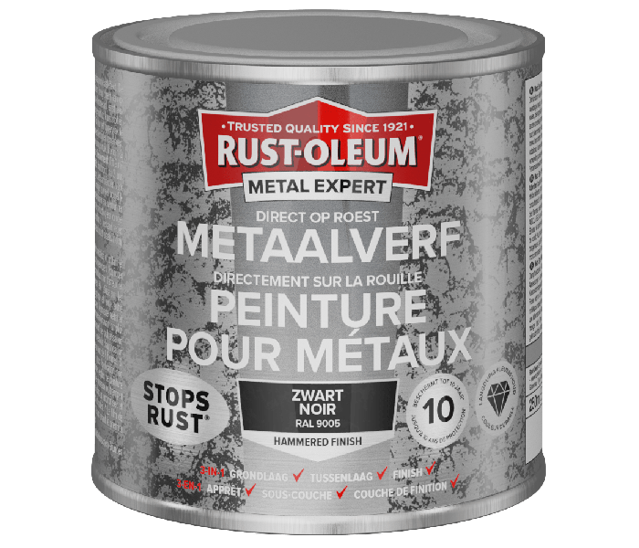Rust-Oleum Metal Expert Direct Op Roest Hamerslag Verf Zwart 250ml