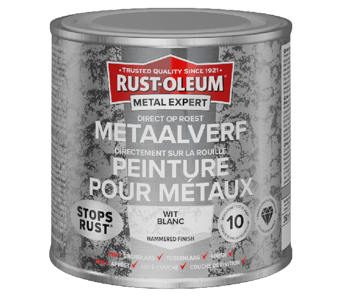 Rust-Oleum Metal Expert Direct Op Roest Hamerslag Verf Wit 250ml