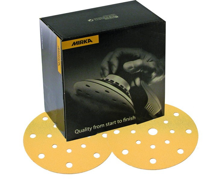Mirka P180 Gold PSA Self Adhesive Sanding Discs 150mm 6" 100pk Sticky 6hole 