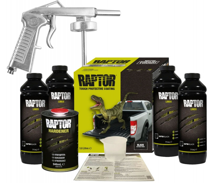 Revêtement de doublure de caisse 2K Raptor Liner NOIR 4 litres + pistolet  de peinture GRATUIT - CROP
