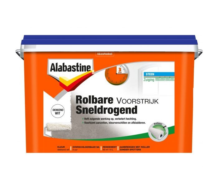 Alabastine Rolbare Voorstrijk Sneldrogend Dekkend Wit 5 liter