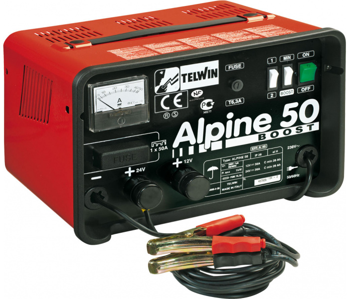TELWIN ALPINE 50 BOOST Portable Electric Battery Charger 12 and 24 Volt, 45 Amp, 1000 Watt - CROP